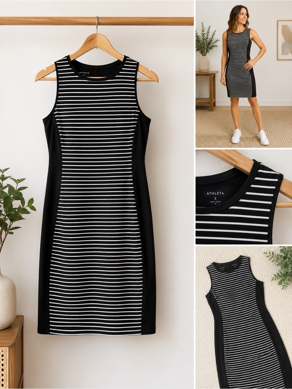 Athleta Black and White Striped Sleeveless Tank Dress Size S